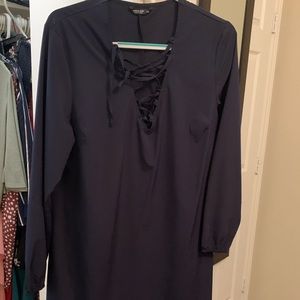 Dark blue lace front long sleeve dress by Shein!